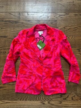 Kate Spade Pink Red Floral Linen Blend Blazer NWT Size S
